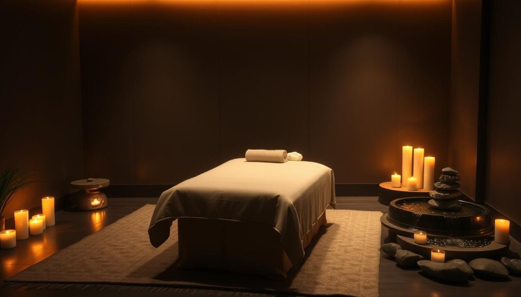 A serene, dimly lit massage parlor, with soft, warm lighting casting a calming glow. In the center, a massage table draped in plush, luxurious fabrics. Surrounding it, an arrangement of tranquil elements - smooth river stones, fragrant candles, and a gently flowing water feature, creating a sense of mental clarity and emotional balance. The space exudes a meditative atmosphere, inviting the viewer to experience the restorative effects of the "zihin netliği masaj" on both the mind and body. A serene, dimly lit massage parlor, with soft, warm lighting casting a calming glow. In the center, a massage table draped in plush, luxurious fabrics. Surrounding it, an arrangement of tranquil elements - smooth river stones, fragrant candles, and a gently flowing water feature, creating a sense of mental clarity and emotional balance. The space exudes a meditative atmosphere, inviting the viewer to experience the restorative effects of the "zihin netliği masaj" on both the mind and body.